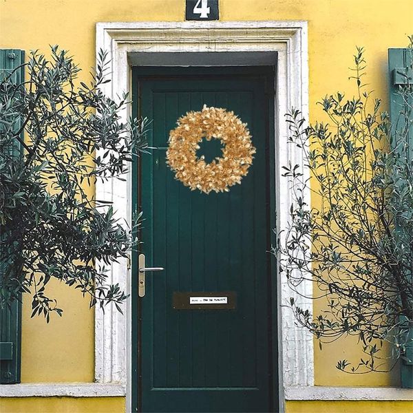 

decorative flowers & wreaths dropship gold boxwood wreath 12/17 inches artificial fall garland farmhouse decoration for front door christmas