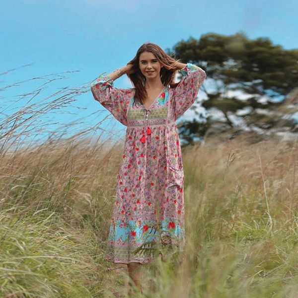 

casual dresses vestidos women summer dress tide bohemian printed waist v-collar chiffon beach long holiday party lady, Black;gray