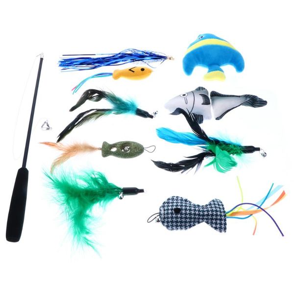 

cat toys 11pcs fishing rod with replacement feather pet plush set