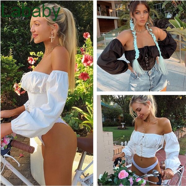 

selling 2021 spring summer new women's wear one shoulder long sleeve fashion casual single breasted slim waist t-shirt, White