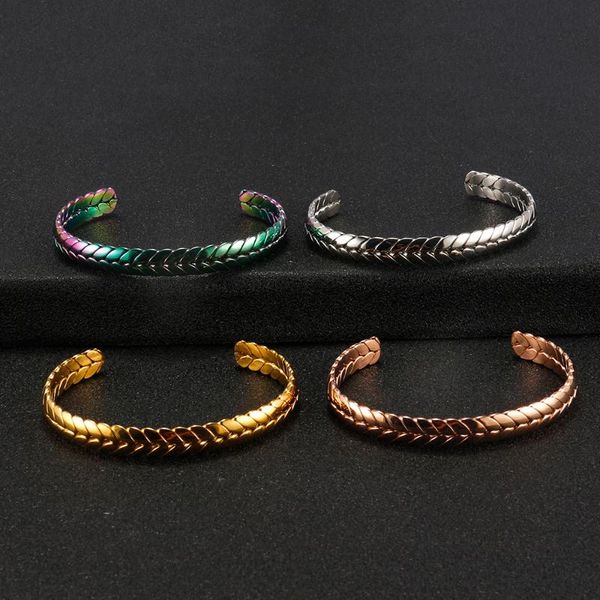 

bangle leaf shape adjustable size bracelet for woman stainless steel bangles fashion girls luxury korean jewelry gifts 4 colors, Black