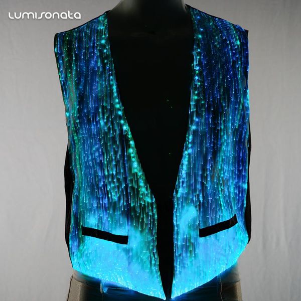 

men's vests rechargeable flashing glow in the dark colorful led light up fiber optic luminous mens suit vest male waistcoat, Black;white