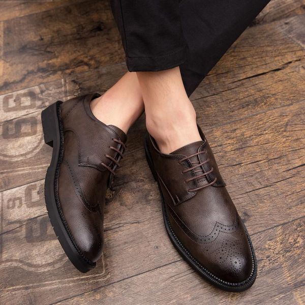 

plus size black dress shoes for men british designer leather men brogue elegant shoes comfort pointed toe wedding flats