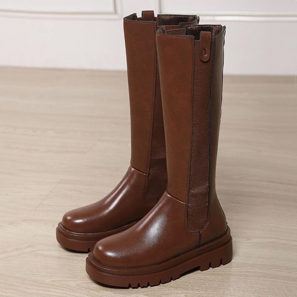 

boots fashion woman non-slip waterproof winter botas zipper pu leather knee high women chunky platform long demonia, Black