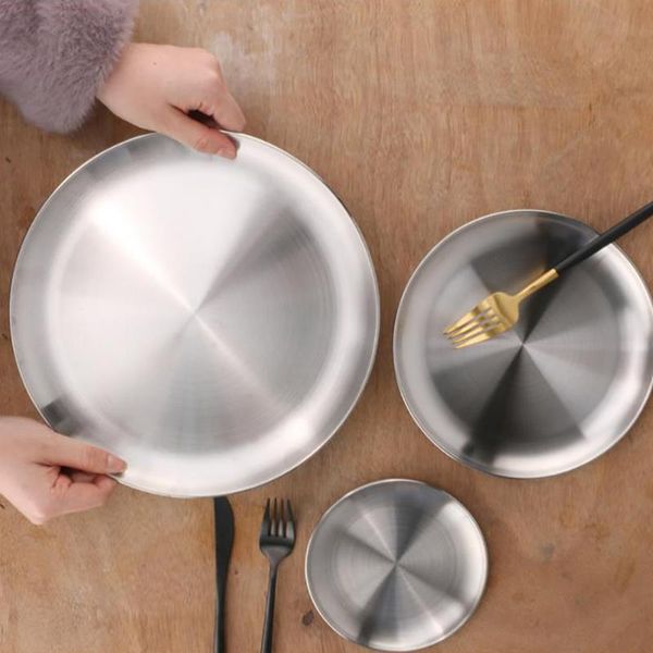 

dishes & plates stainless steel dinner restaurant gold serving tray round dessert cake snack silver storage plate korean cutlery