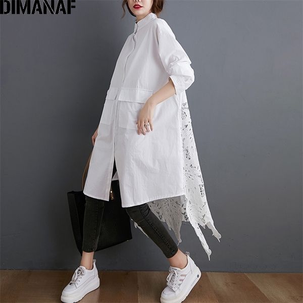 

dimanaf plus size blouse shirts women clothing fashion lace floral elegant lady casual loose long sleeve button cardigan 210225, White