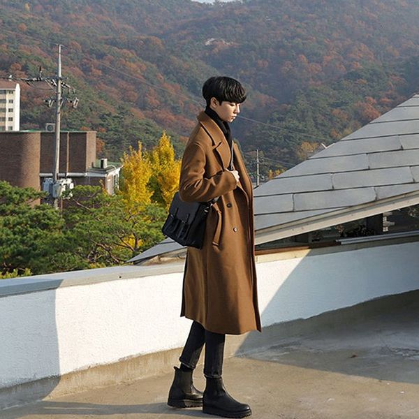 

2021 winter plus cotton thick men's warm fashion casual long men oversize woolen coat mens overcoat 26tu, Black