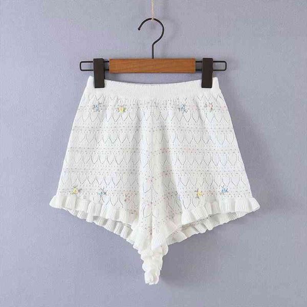 

hollow out knit women short elastic high waist pants female holiday summer casual beach pantalones cortos, White;black