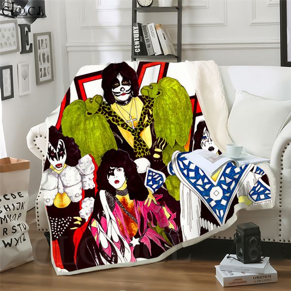 

cloocl new pop metal kiss band 3d print hip-hop style conditioning blanket sofa teens bedding throw blankets plush quilt