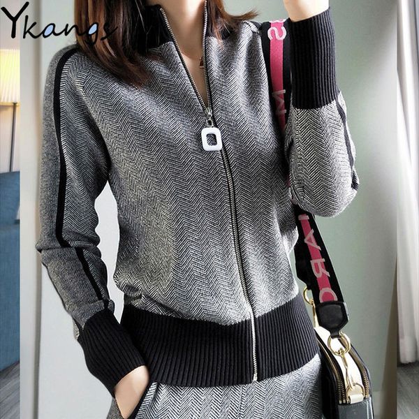 

2021 ribbed printed tracksuit 2 pant suits for women's knitted long sleeve two piece set korean winter + pants suit tkow, Gray
