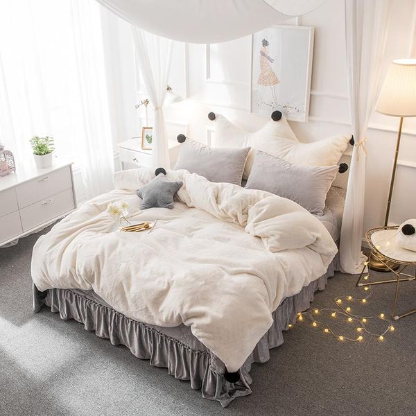 

bedding sets white gray pink fleece fabric winter girl set soft velvet flannel duvet cover thick bedspread bed pillowcase sheet/linen
