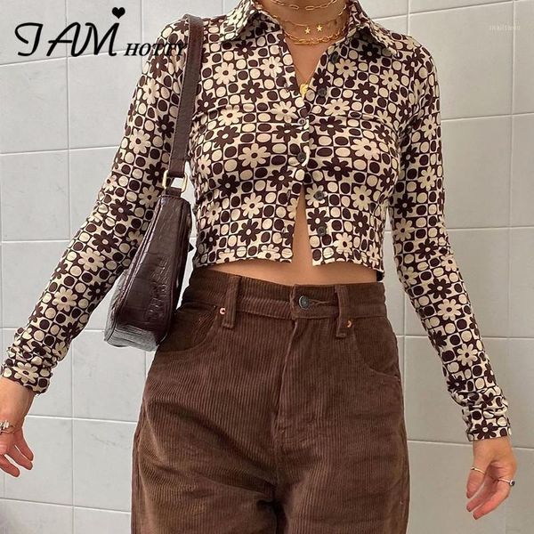 

women's t-shirt vintage floral print button-up long sleeve women harajuku fashion turn-down collar shirts female y2k cardigan iamty, White