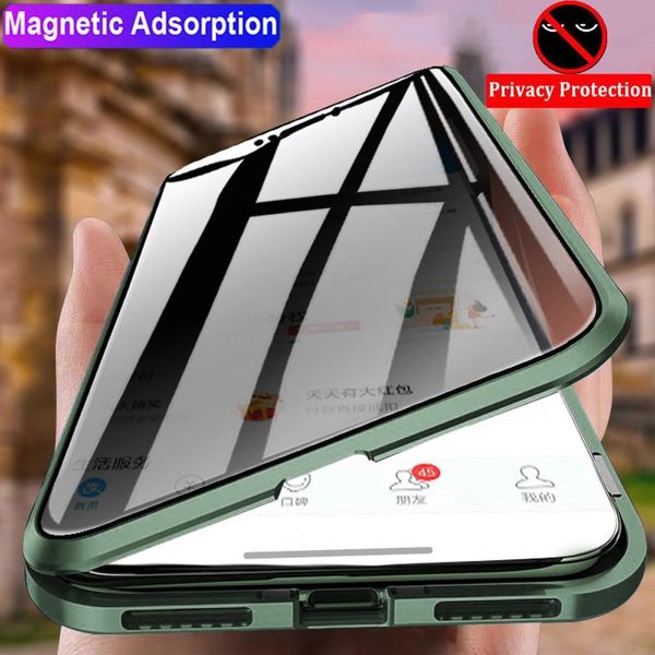 

for iphone 12 11 pro max x pro 7 8 plus 11 pro max xr xs 6 6splus peep-proof magnetic case hd tempered glass magnet phone case pc cover