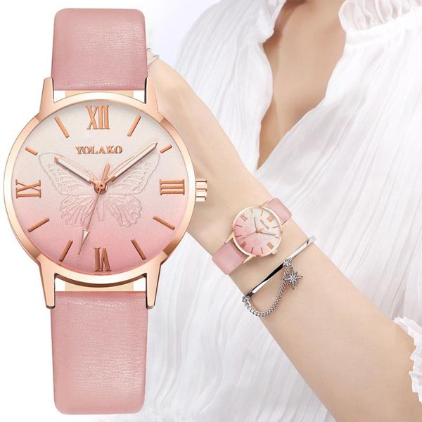 

wristwatches watch women selling fashion creative 3d butterfly dial quartz wristwatch casual leather strap clock, Slivery;brown