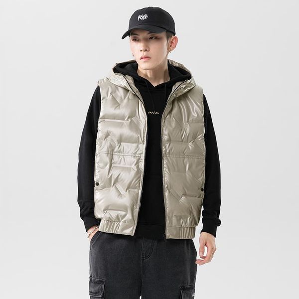 

men's vests 2021 vest jacket winter waterproof warm sleeveless men fashion hooded casual male autumn thicken waistcoat, Black;white