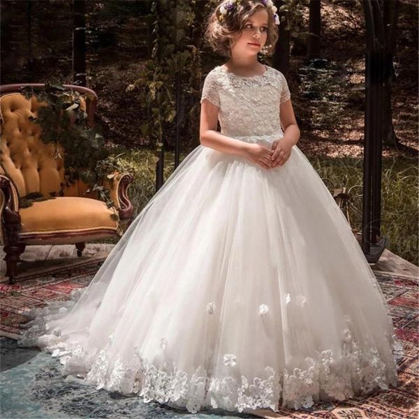 

girl's dresses flower girls for weddings 3d floral appliqued lace little kids first communion dress pageant gowns, Red;yellow