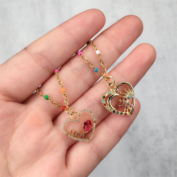 

chains moflo stainless steel moon heart zircon enamel necklace hollow cz micro diamond love for women, Silver