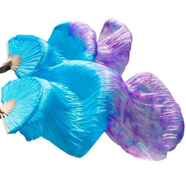 

stage wear performance 100% silk belly dance fans gradient colour accessories dancing turquoise+mixed color, Black;red