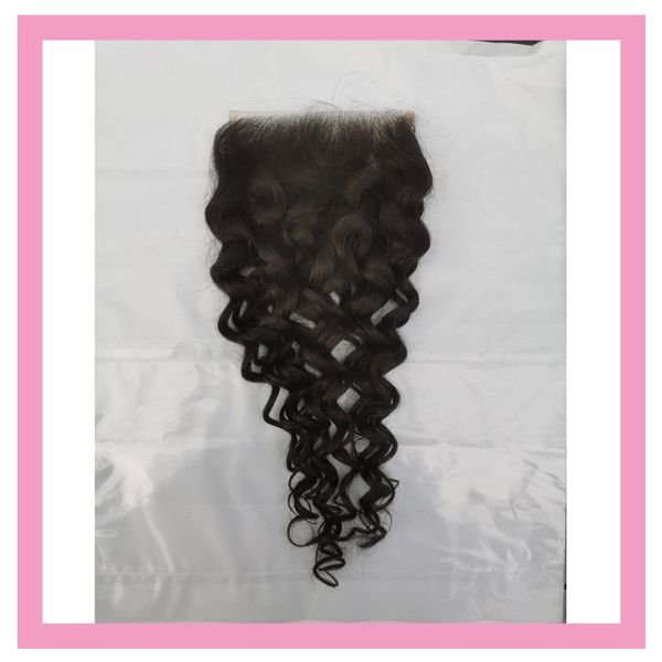 

peruvian human hair curly water wave 5x5 lace closure part middle three parts five by five closures natural color, Black;brown
