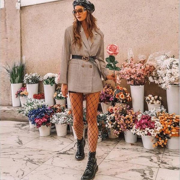 

women's trench coats 2021 autumn and winter fashion classic first generation lapel button waist long sleeve plaid jacket (zc3249), Tan;black