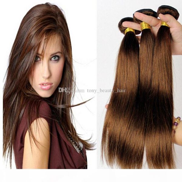 

grade 8a malaysian chocolate brown straight hair light brown human hair extensions 3pcs lot color 4# medium brown silky straight hair bundle, Black