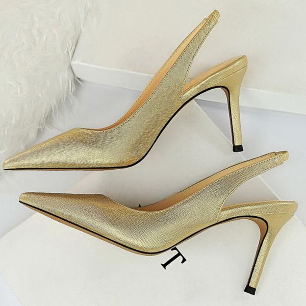 

dress shoes 2021 women 8cm high heels tacons pumps plus size .5 luxury lady white slingback low scarpins gold blue, Black
