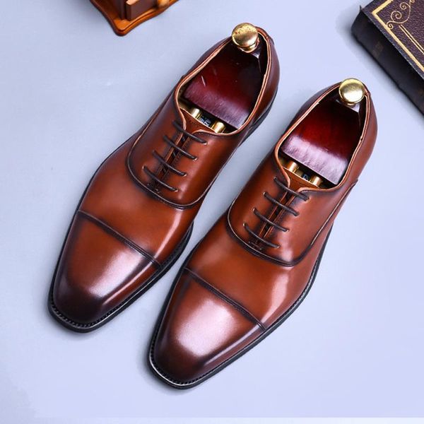 

dress shoes desai handmade first layer cow leather men four seasons brand formal business genuine for gentleman, Black
