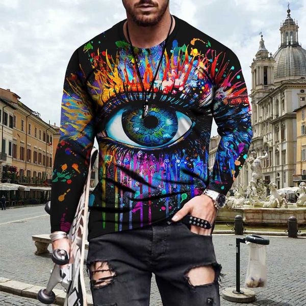 

eyes printing sweatshirt fashion boys hiphop streetwear graphic long sleeves gothic autumn sweatshirts wholesale, Black