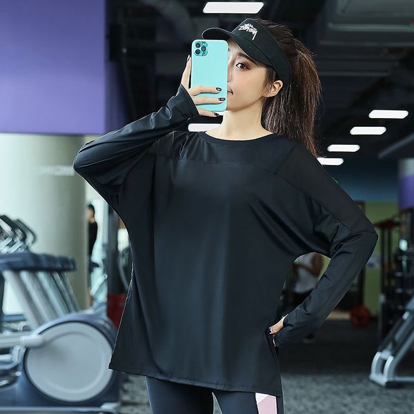 

plus size l-4xl women yoga shirts long sleeve sport gym fitness t- shirts quick dry loose yoga women running clothing, White;red