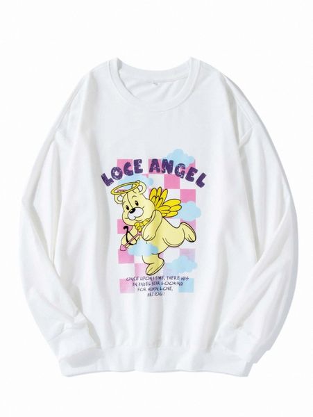 

men slogan & bear print sweatshirt b2pe#, Black