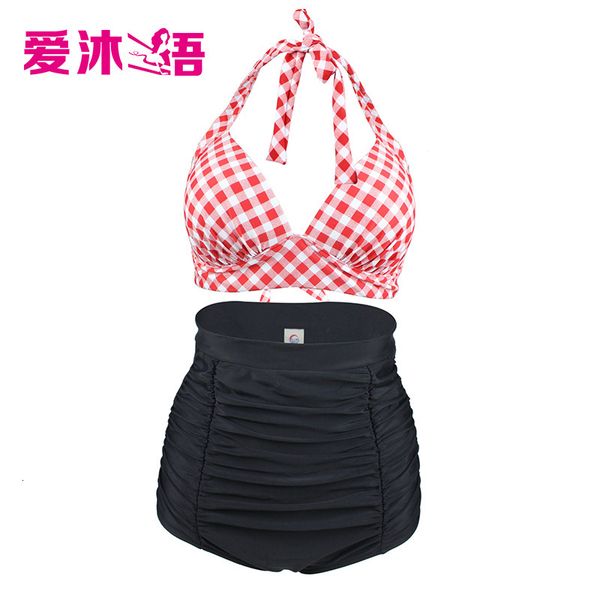 

high bikini strap beach split 2020 new waisted women's swimsuit plaid, White;black