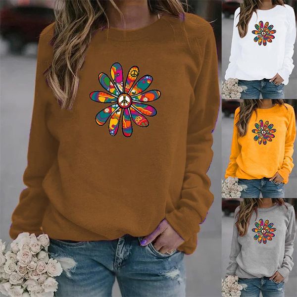

women's hoodies & sweatshirts women hoodie colorful sunflower printed fleece long sleeve o neck loose sweatshirt girls pullovers autumn, Black