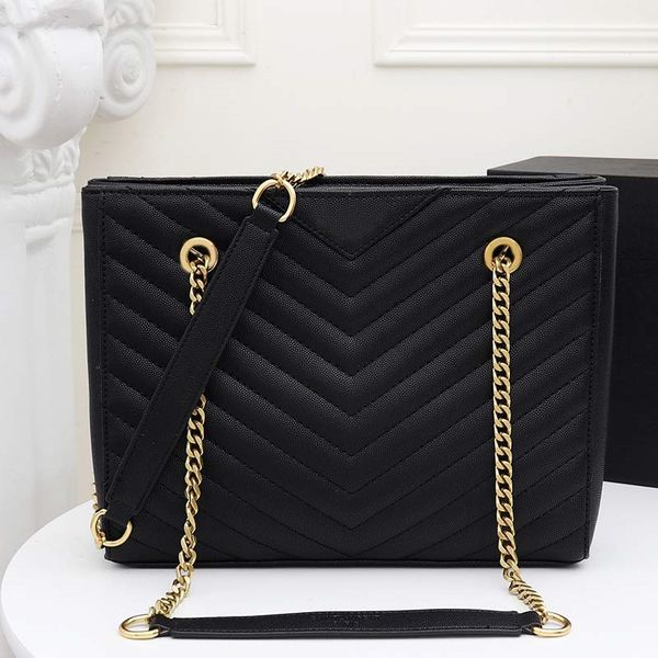 

tote bag classic women shoulder starp purse stripes ladies black chain handbags real leather pouch