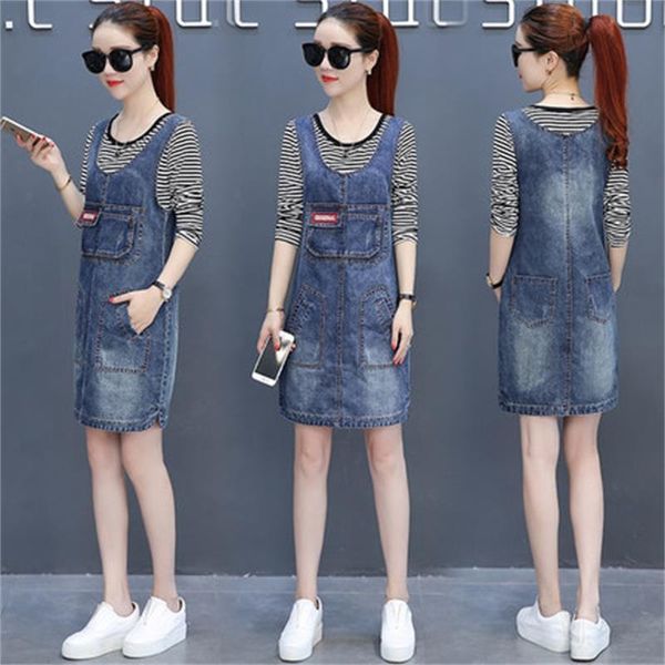 

fashion strapped denim female 2021 two-piece clothing korean section the new spring of clothed tide women icrv, Black;gray