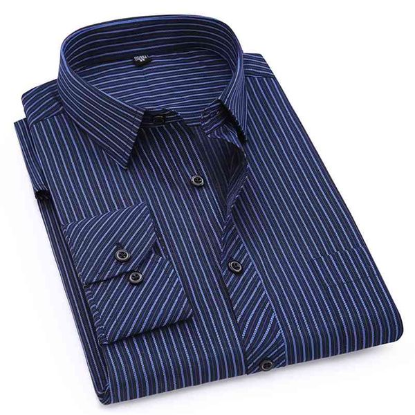 Mais tamanho grande 8xl 7xl 6xl 5xl 4xl mens business casual camisa de mangas compridas clássico listrado masculino social vestido camisas roxo azul 210708