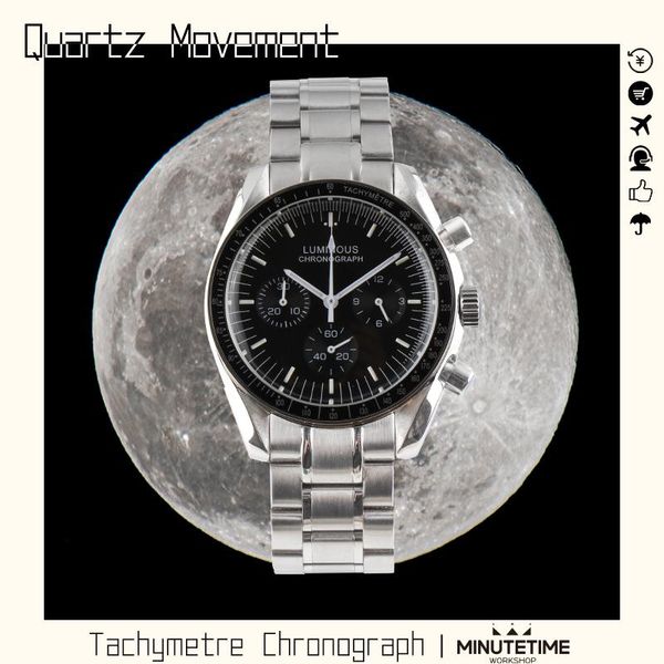 

wristwatches retro vk63 quartz movement man watch speed tachymetre master luxury watches mens 2021 stainless steel case luminous dial gift, Slivery;brown