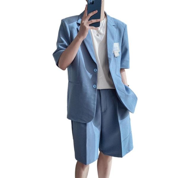 

men's tracksuits sets casual loose suit jacket 2021 summer tracksuit men clothing man set shorts leisure silk clothes streetwear, Gray