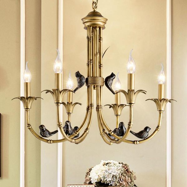

living room american classi e14 led chandelier 3d bird metal gold chandelier lighting hanging pendant lustre fixtures