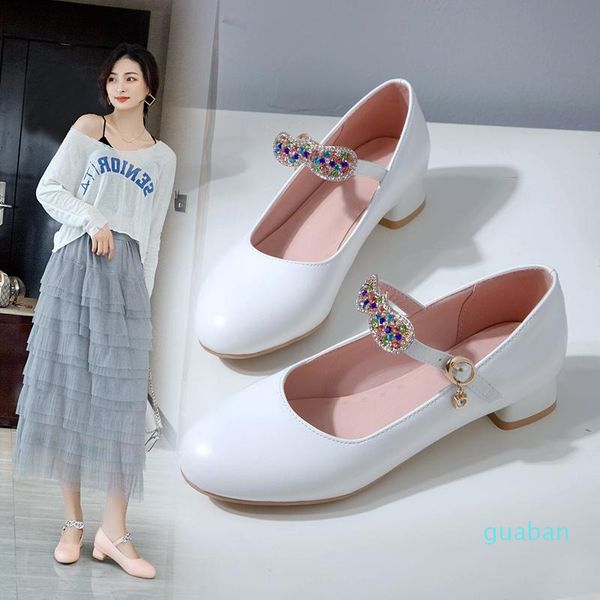 

dress shoes sweet party wedding women high heel white pink buckle mary jane chunky heels ladies pumps, Black