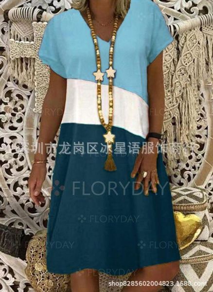 

2020 women's color matching v-neck medium length dress, Black;gray