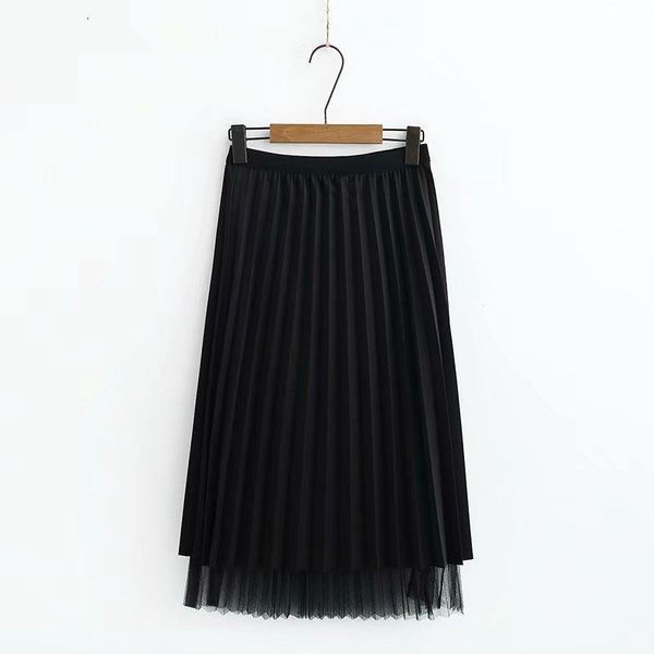 

skirts plus size s elastic waist women's mesh skirt flared officewear, Black