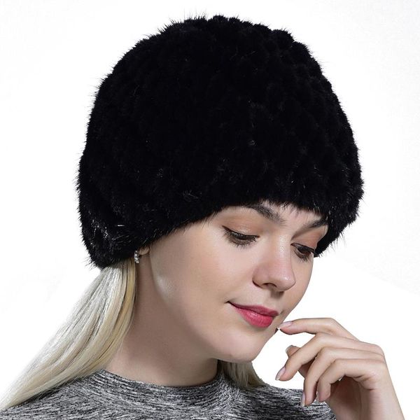 

berets winter womens hats natural real knitted cap fashionable fluffy ladies genuine beanie female black caps, Blue;gray