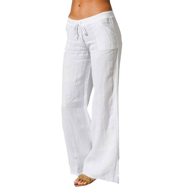 

women's pants & capris women drawstring elastic waist palazzo lounge solid color wide leg baggy loose casual pajama trousers with pocke, Black;white