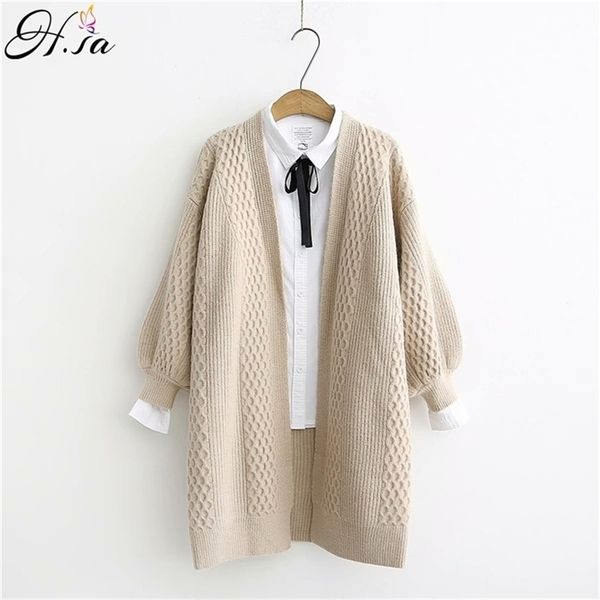 

h.sa winter long sweater cardigans women lantern sleeve open stitch oversized jacket clothes female knit coat 210914, White;black