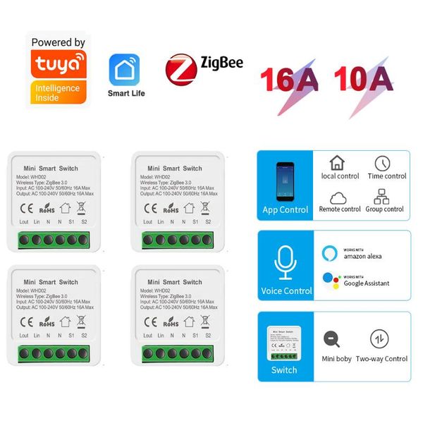 

smart home control tuya/smart life zigbee 3.0 10a 16a mini wifi diy switch supports 2 way remote works with alexa echo google
