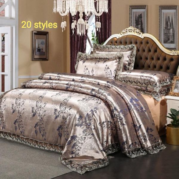 

2021 new arrival luxury 3pcs bedding set satin jacquard duvet cover set 1 quilt cover king  2 + pillowcases