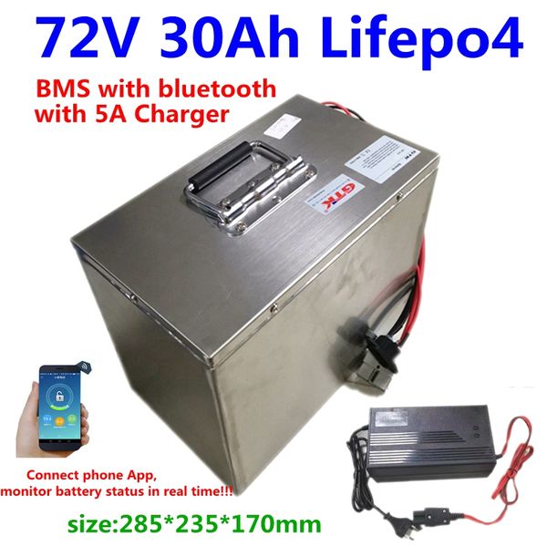 Yükseltilmiş 72 V 30AH 20Ah Lifepo4 Pil Paketi Bluetooth Ile Bluetooth Ile Motosiklet Elektrikli Scooter Güç Aracı Güneş Enerjisi + 5A şarj