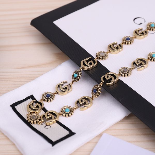 

family daisy women's double letter chrysanthemum net red brass necklace, Silver