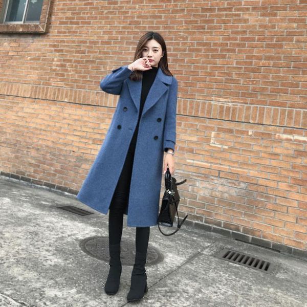 

women's wool & blends winter coat 2021 autumn mid-leng korean style loose ladies fashion windbreaker clothe plus size 4xl, Black