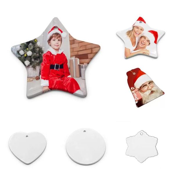 

fedex snew fashion sublimation blank ceramic pendant party favor creative christmas ornaments heat transfer printing diy ceramic ornament 6